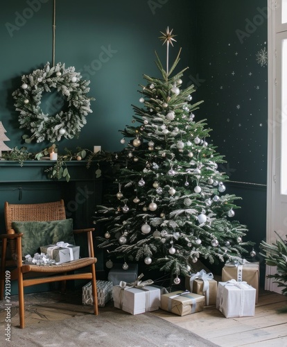 Festive Living Room With Christmas Tree and Presents