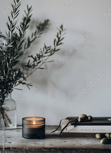Candle and Vase on Table