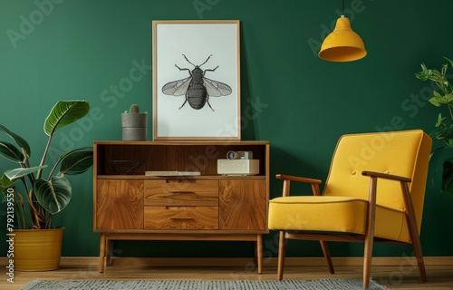 Yellow Chair and Green Wall in Living Room