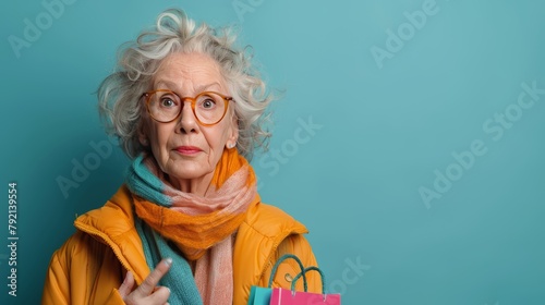 Elderly Woman With Glasses Holding Shopping Bags