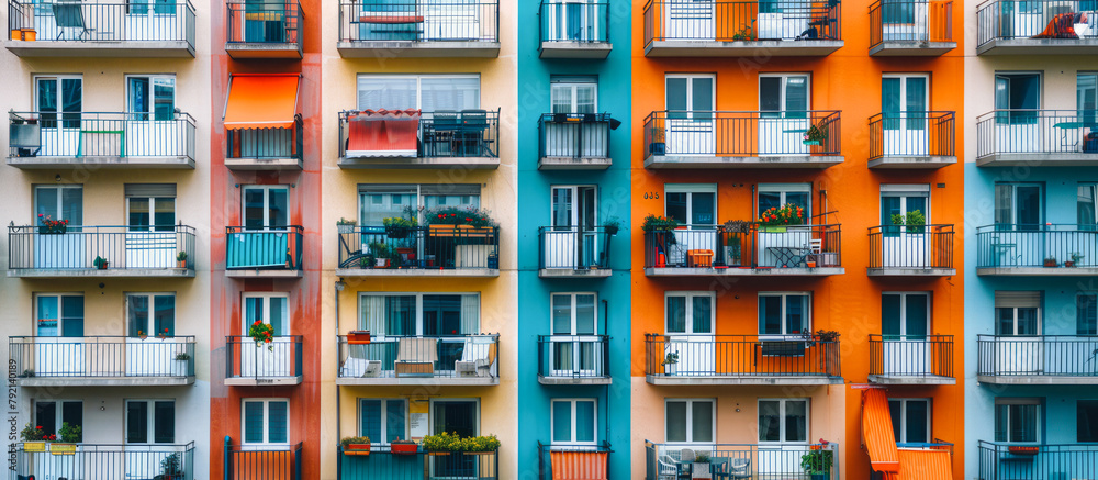 Urban Balconies: Dense Grid Showcasing Individuality in a High-Rise Community






