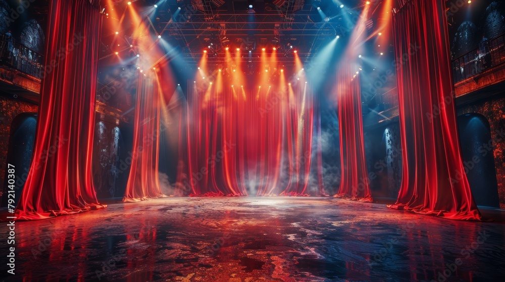 Empty Stage With Red and Blue Lights