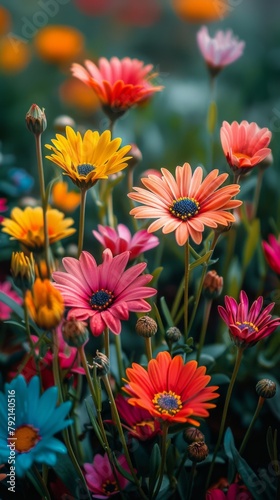 Colorful Flowers Bloom in Grass