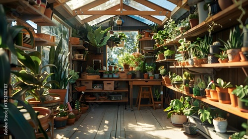 Interior view of a shed used for residential plantkeeping photo