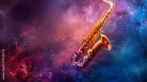 Jazz Saxophone on Colorful Background With Bokeh