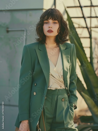 Woman in Green Jacket and Pants