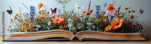 Vintage Book with Butterflies and Wildflowers photo