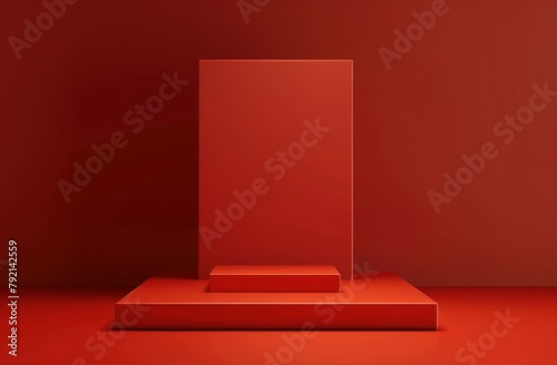 Red Stage With Steps and Wall