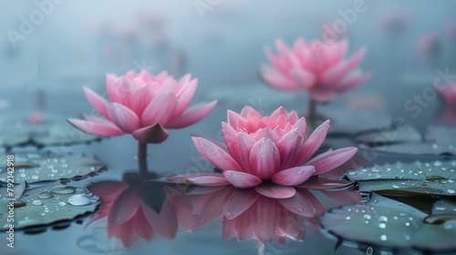 Two White Water Lilies Floating on a Body of Water