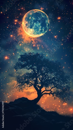 Tree Silhouetted Against Night Sky