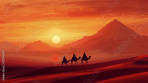 Group of People Riding Horses Across Desert © olegganko