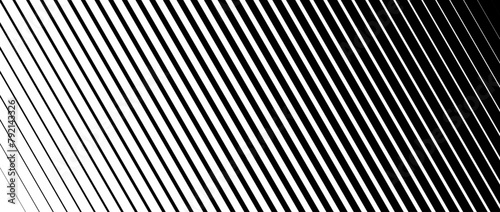 Oblique line halftone gradation texture. Fading diagonal stripe gradient background. Slanted pattern backdrop. Thin to thick stripe vanish backdrop for overlay, print, cover, graphic design. Vector photo