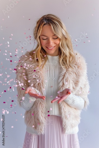 Woman in White Sweater and Pink Skirt
