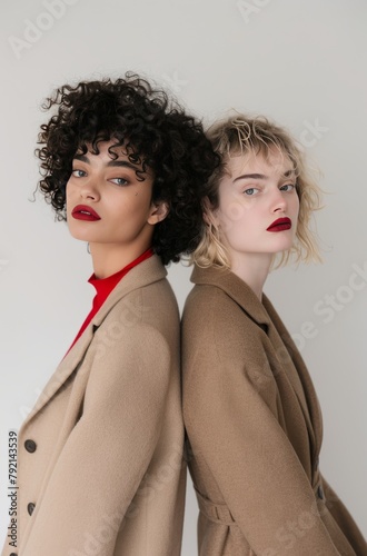 Two Women Standing Next to Each Other Wearing Coats