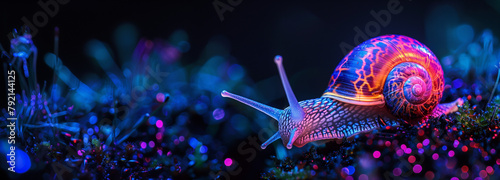 Macro shot of a colorful snail with copy space, Snail banner 