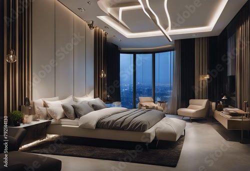 interior luxury apartment style bedroom High-tech