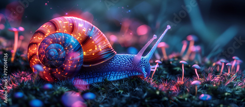 Macro shot of a colorful snail with copy space, Snail banner 