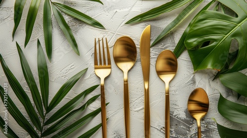Set of Four Gold Colored Forks and Spoons