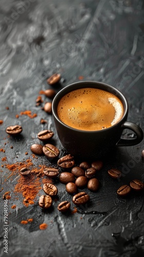 A Cup of Coffee Surrounded by Coffee Beans