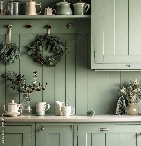Green Kitchen With Matching Cupboards
