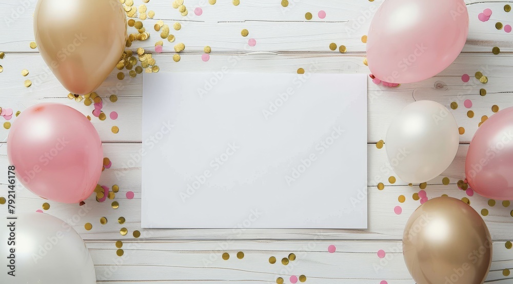 Obraz premium White Paper Surrounded by Balloons and Confetti