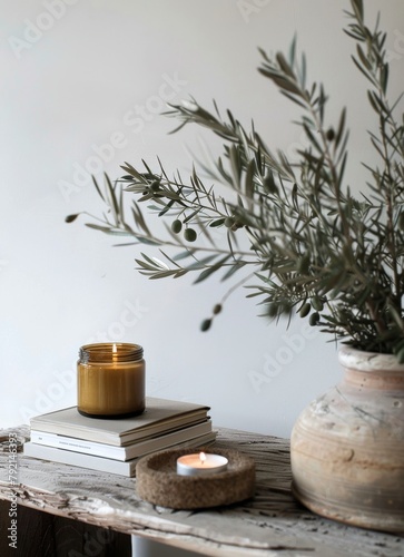 Candle and Vase on Table