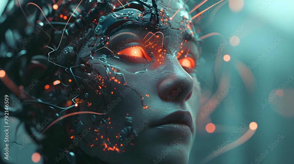 brain connected to the motherboard, abstract future technology concept illustration brain connected to the motherboard, abstract future technology concept illustration