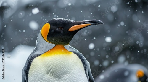 PORTRAIT of a beautiful penguin in the snow in its habitat with blurred background in high resolution and high quality. CONCEPT ANIMALS, Antarctica, snow, nature, ecology