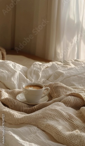 Cup of Coffee on White Blanket