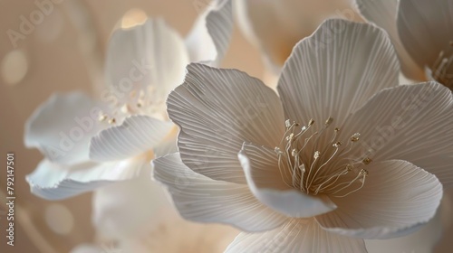 Two White Flowers Close Up on Blurry Background