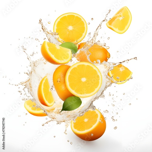 Orange sliced on a white background with water splash, Generative AI