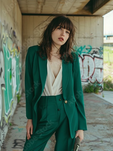 Woman in Green Jacket and Pants