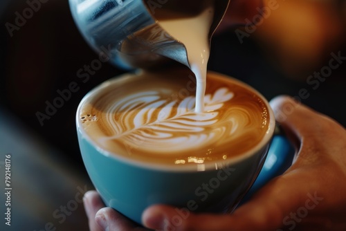 Person Pouring Milk Into Coffee Cup
