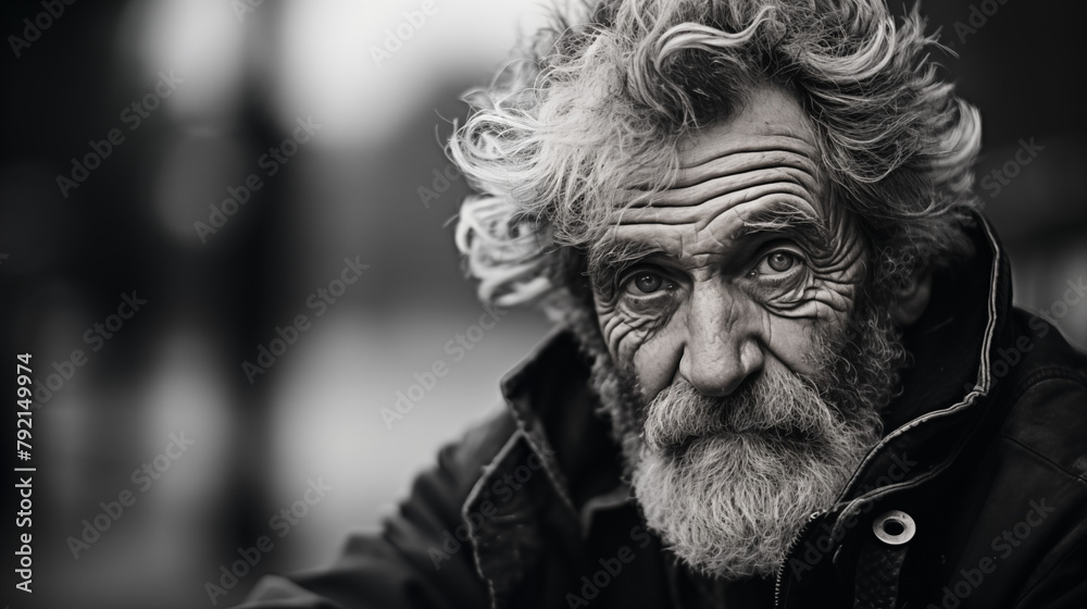 Portrait of a Thoughtful Elderly Man with a White Beard