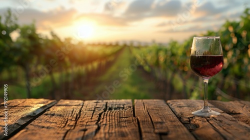 Glass of Wine on Wooden Table