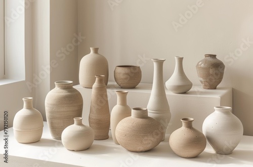 Group of White Vases on Table