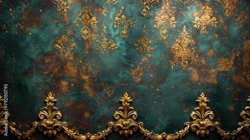 Luxury gold and green wallpaper, 3d floral ornament background