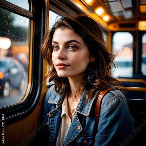 woman sitting inside bus , commuting commuter passenger travel concept © Kheng Guan Toh