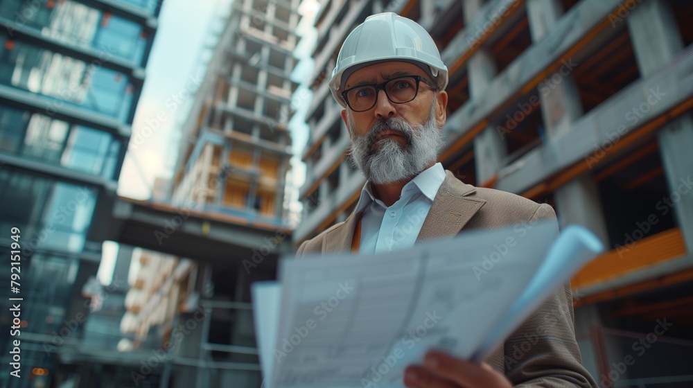 Male architecture engineer working in construction factory warehouse Male architecture engineer working in construction factory warehouse