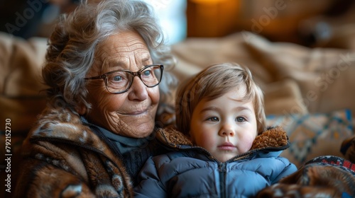 Older Woman and Young Girl Sitting on a Couch