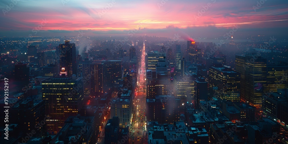 The city skyline glows with a myriad of twinkling lights, as cars speed along illuminated roads and skyscrapers reach up towards the starry night sky. The city skyline glows with a myriad of twinkling lights, as cars speed along illuminated roads and skyscrapers reach up towards the starry night sky.