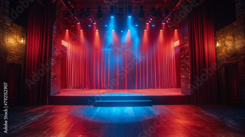 Empty Stage With Red and Blue Lights