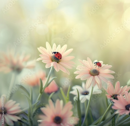 Ladybug Resting on Pink Flower