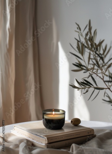 Candle and Vase on Table