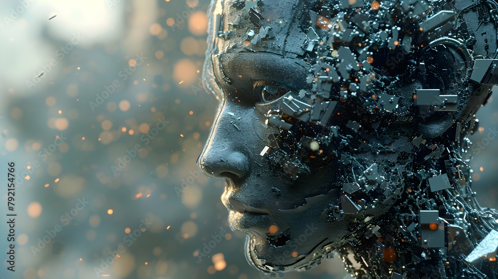  brain connected to the motherboard, abstract future technology concept illustration