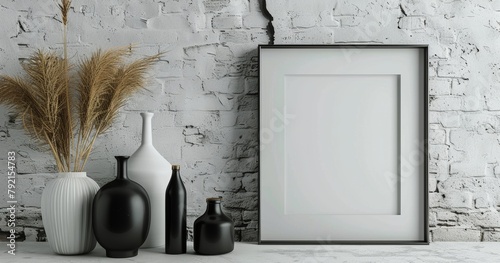 Table Set With Bottles of Wine and Picture Frame