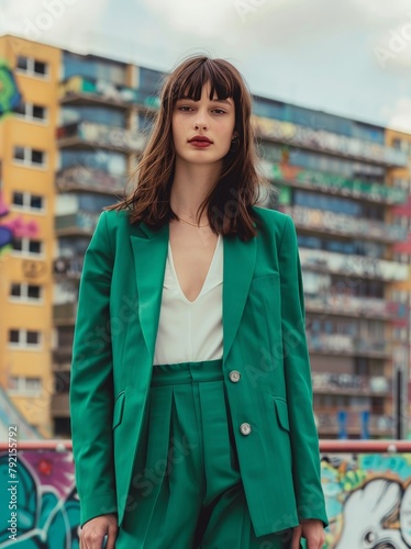 Woman in Green Jacket and Pants