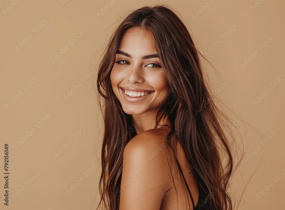 Smiling Woman With Long Brown Hair Smiling Woman With Long Brown Hair