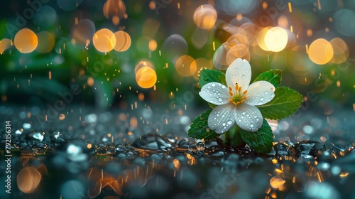 White Flower on Wet Ground