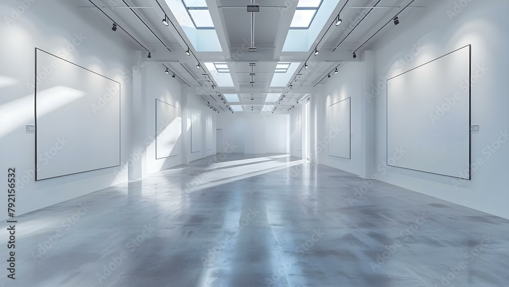 Realistic 8k photo of empty gallery room with white walls and spotlights. Concept Photography, Gallery, Space, Interior Design, Minimalistic